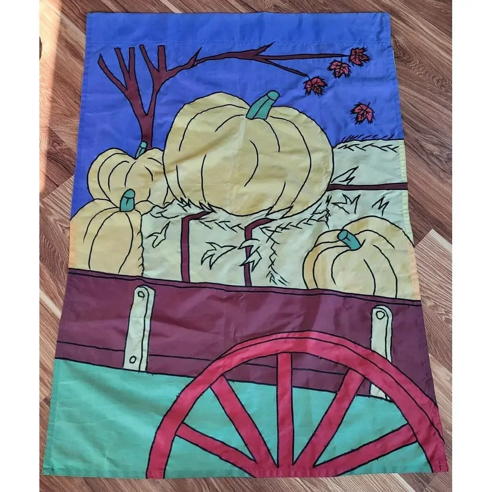 Vintage Halloween Pumpkin Nylon Garden Flag Les Fleurs Outdoor Hanging 40